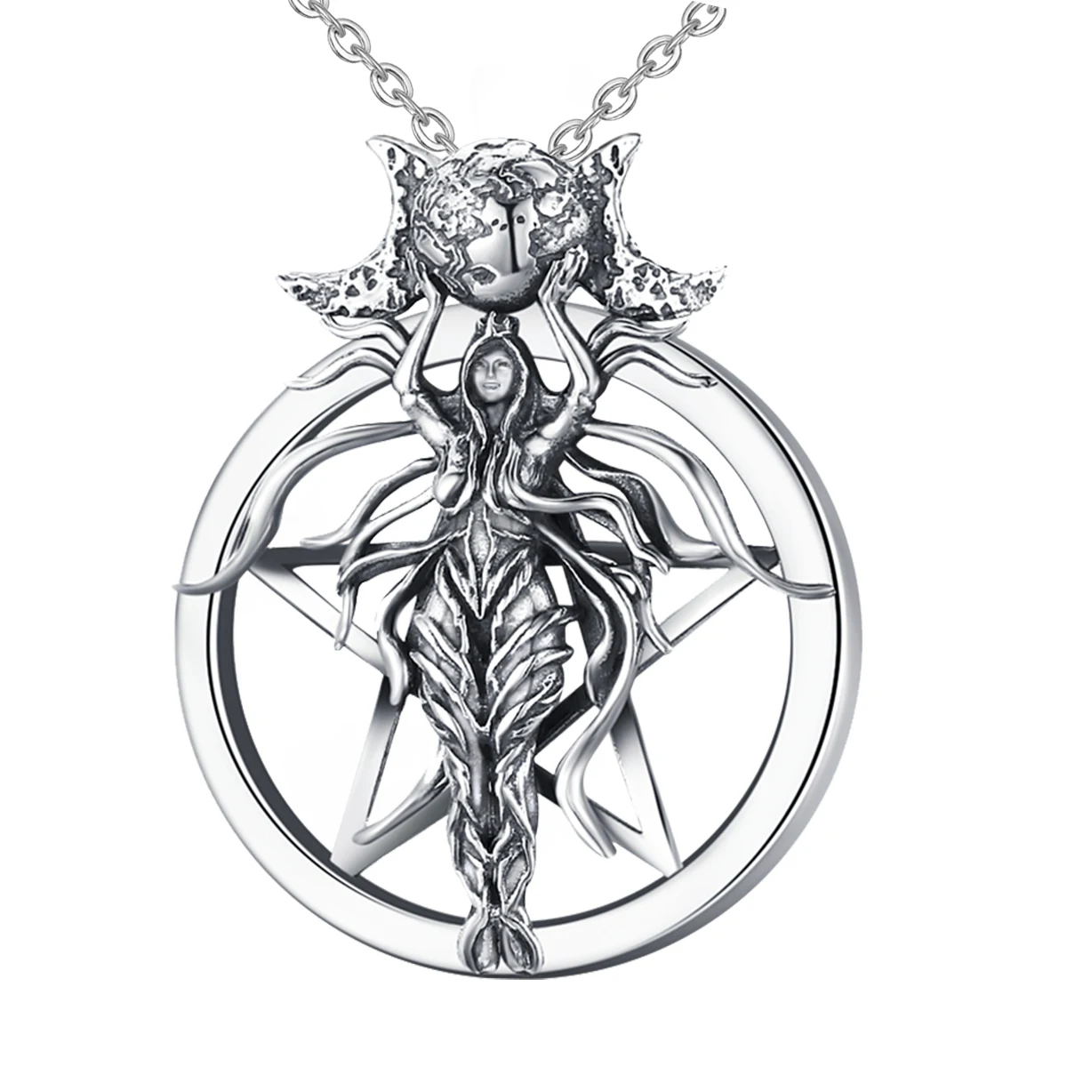 Nudo De Bruja Collar De Plata De Ley 925 Con Triple Luna Y Amuleto De Perro, image size:1200x1200