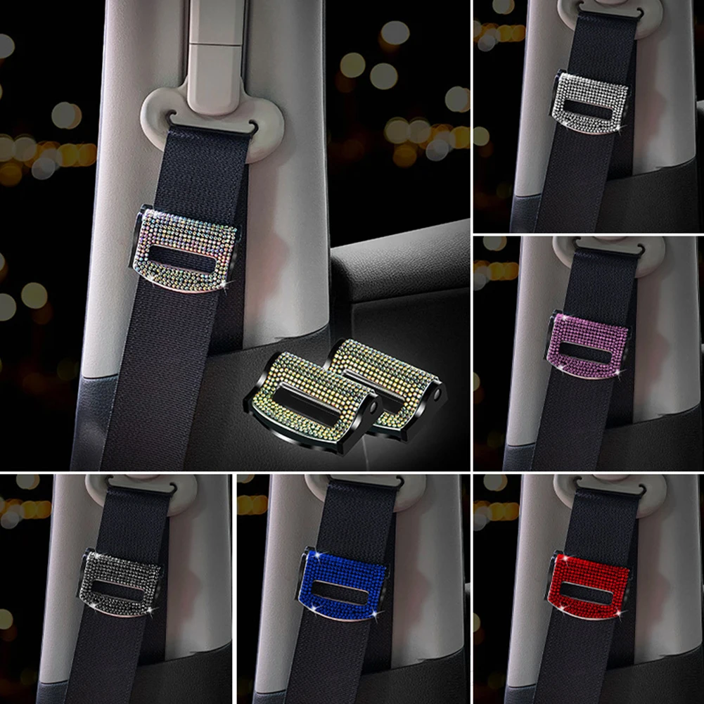 2PCS Universal Car Safety Seat Belt Buckle Clip Seat Belt Stopper Car Fixing Clips Bling Assessoires For Woman Seat Belt Clip Seat Belt Stopper Car Seat Belt Accessory