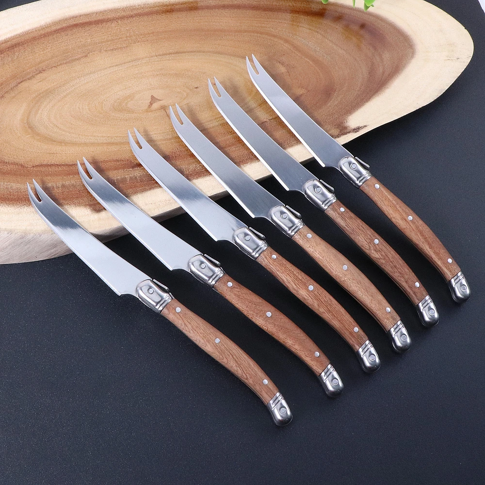 Jaswehome Laguiole Cheese Knives Set Pronged Knife Natural Sapele Wood Multi-functional Slicer Soft Semi Hard Cheese Knife cheese knives set
