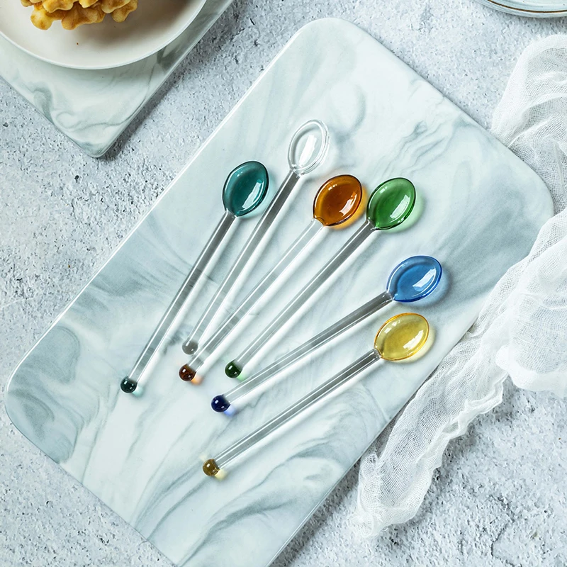 Description Picture 2 of itemClear Glass Spoons Stirring Rod Mixing Spoon Bar Swizzle Stick for Salt Sugar Tea Cocktail Milkshake Cold Drink Coffee Desserts
