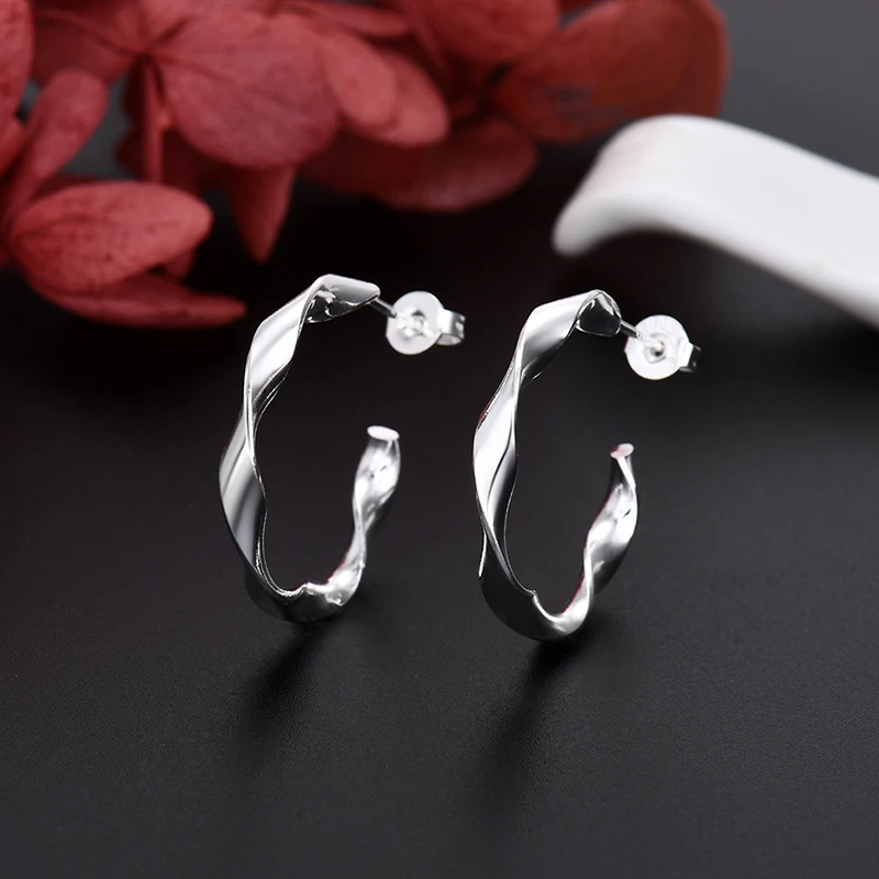 

Cute 925 Sterling Silver spiral Earrings stud for Women fashion Wedding designer Jewelry Christmas Gift TRENDY