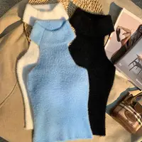 Spice Girl Hair Halter Neck Camisole Female Imitation Mink Inside Tank Top  Autumn and Winter Design Sense Knitted Bandeau Top - Image 2