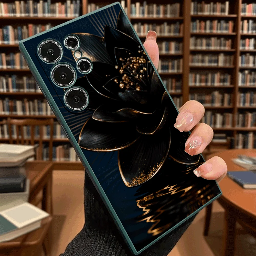 Elegant Black Gold Lotus Flower Shockproof Soft TPU Slim-Fit Case