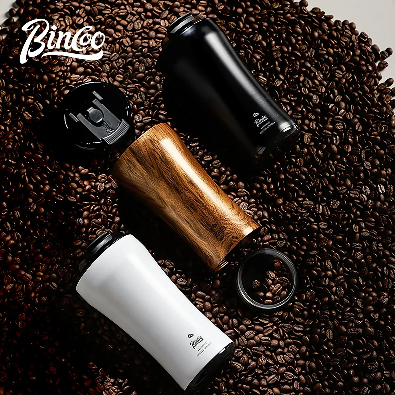 Bincoo الخشب الحبوب فنجان القهوة الراقية رائعة الإخراج بهلوان القهوة 316 الفولاذ المقاوم للصدأ كوب قارورة عازلة من السيراميك