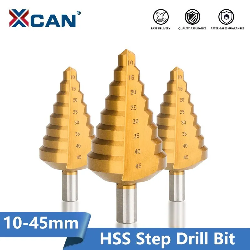 XCAN Step Cone Drill 10-45mm Wood Metal Hole Cutter Titanium Coated HSS Steel Drill Bit