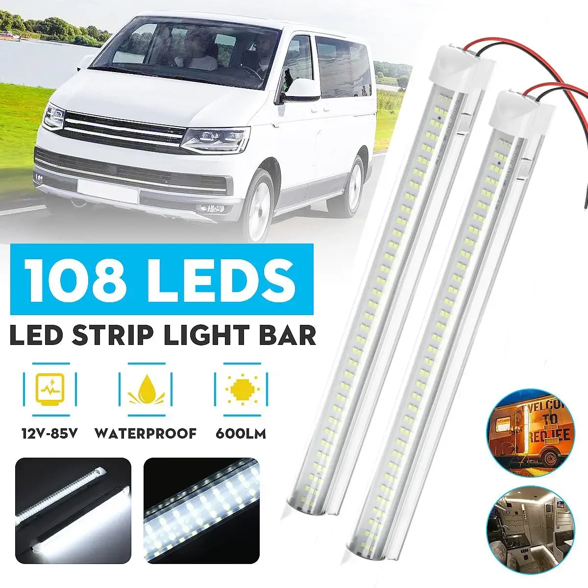 Car Interior Lamp White Strip Light Bar 12V