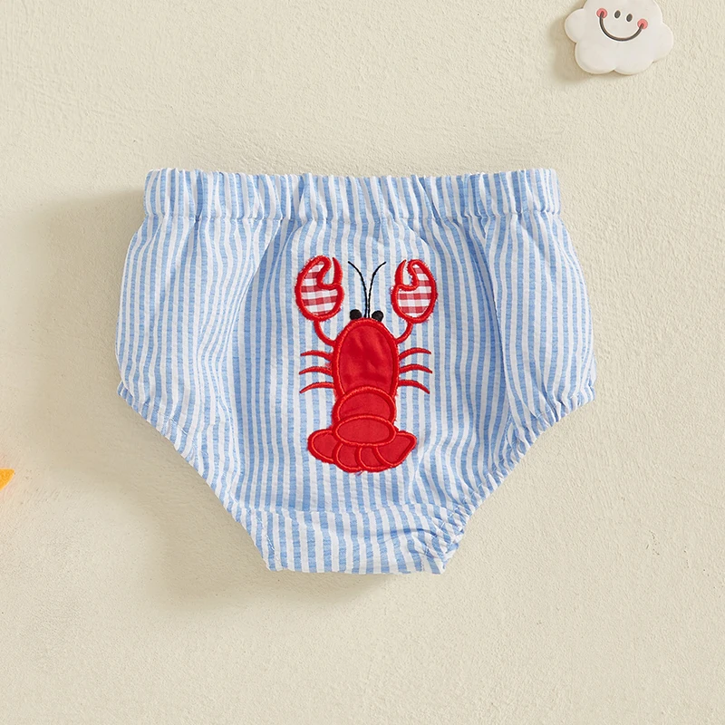 Baby Boys Shorts Summer Elastic Waist Lobster Embroidery Shorts Diaper Covers Bottoms