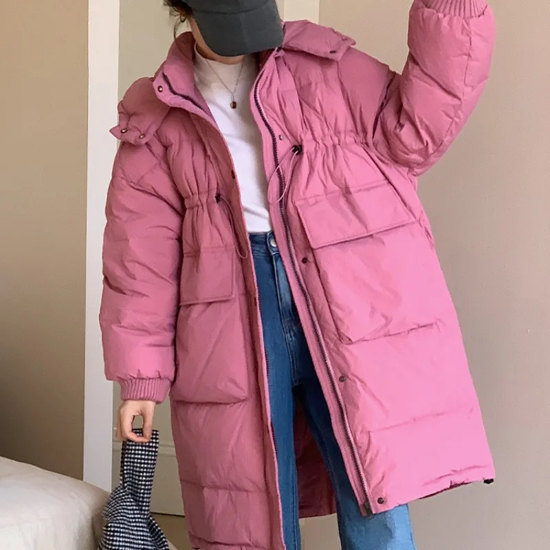 

2023 New Women Down Jacket Winter Coat Female Mid Length Version Parkas Loose Thick Warm Outwear Hooded Leisure Time Overcoat