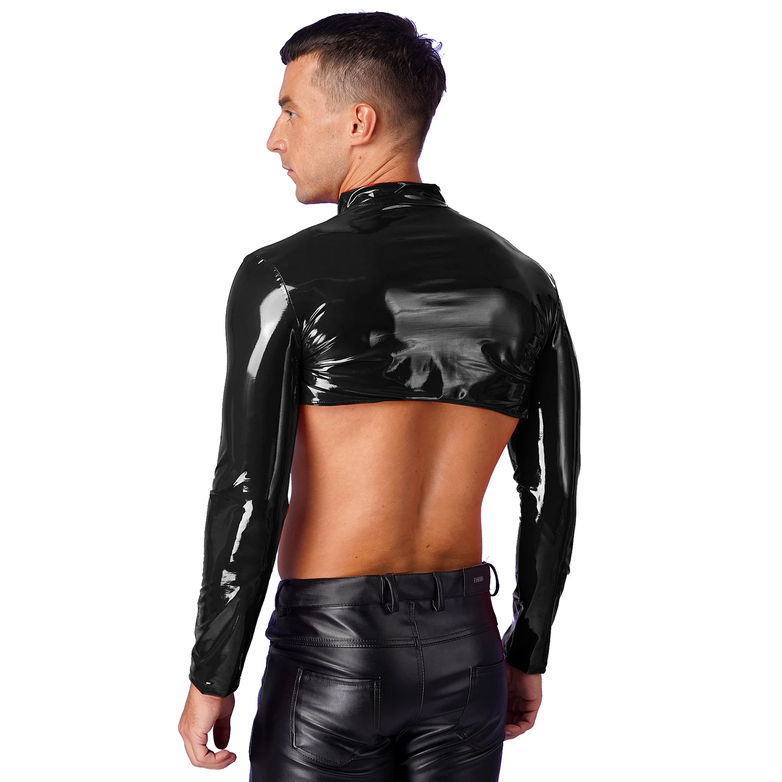Men PVC Latex Leather Bolero Shrug Arm Sleeves Moto Biker