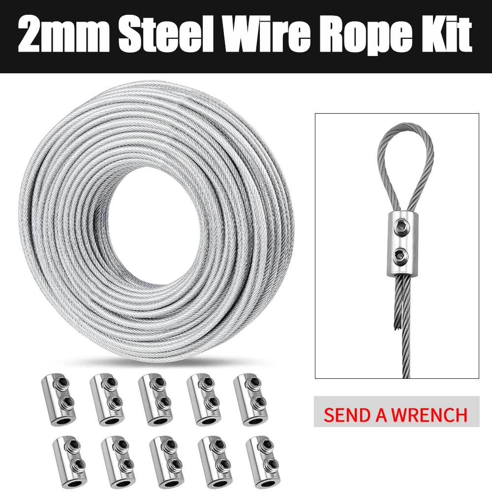 10/20M 2mm Stainless Steel Wire Rope Kit with PVC Coating and Cable ...