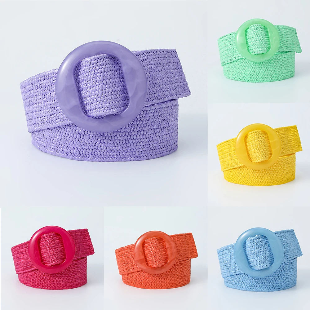 

New Women Straw Braided Belt Summer PP Straw Woven Belt Beach Style Elastic Wide Waistband Boho Dress Decorative Belt Vacation