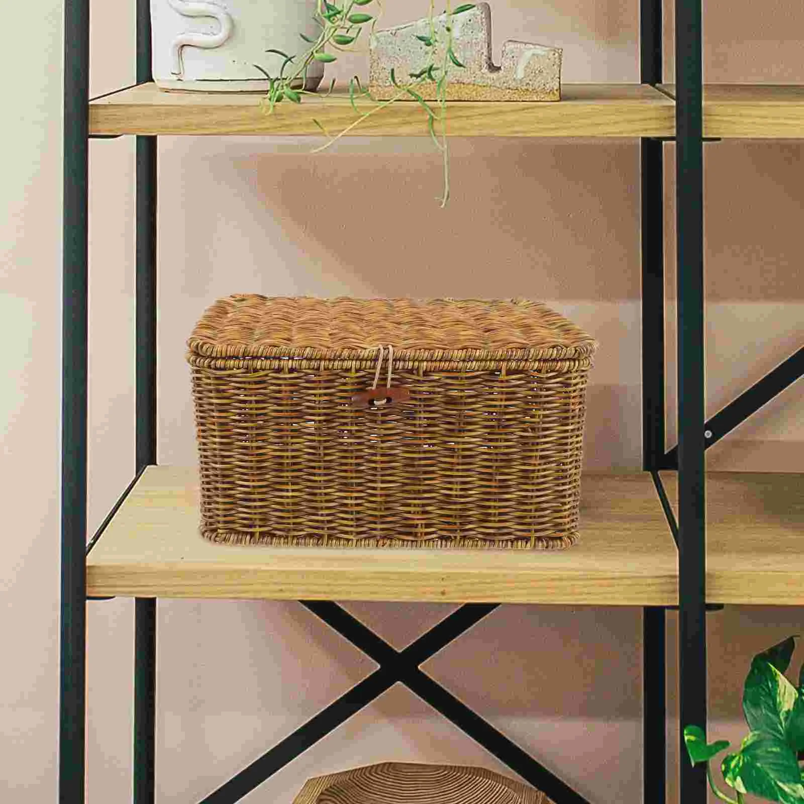 

Seagrass Storage Basket Lid Wicker Shelf Bin Handwoven Rectangular Organizer Box Toilet Paper Holder Farmhouse Containers Books