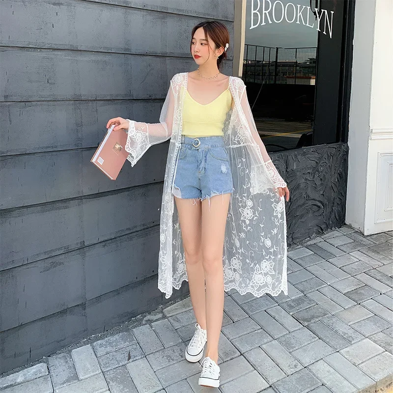 여성용 긴팔 비치 자외선 차단 재킷, 중간 길이 코너 비키니 커버 업 가디건, 오토바이 보온 얼굴, 새로운 스타일