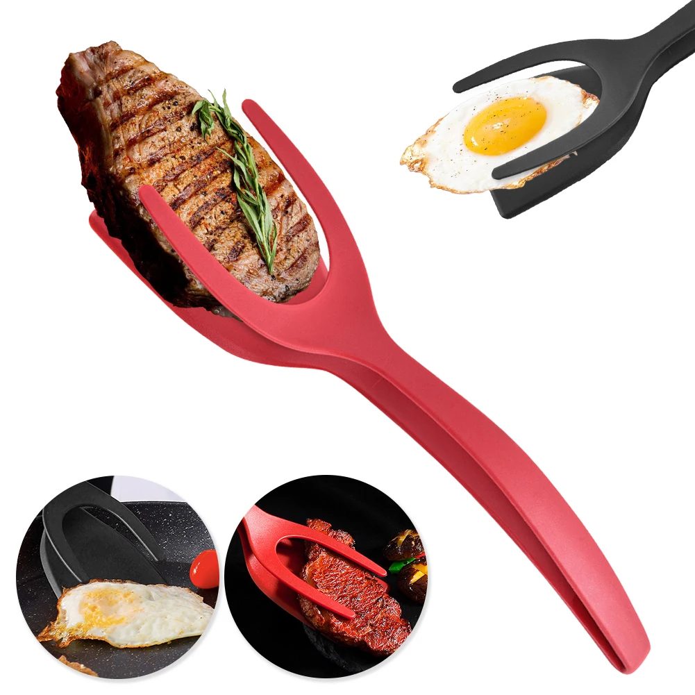2 In 1 Flip Spatula Tongs Non Stick Steak Clips Spatula Multifunctional Pancake Clamp for Home Kitchen Cooking