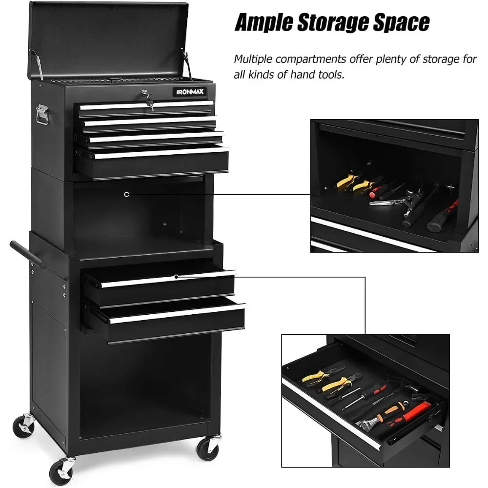 Large-scale Rolling Tool Chest - Removable Top Box Large Bottom Cabinet with Casters and Lock System Tool-Box Heighten 6-Drawer 2