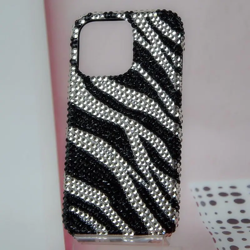 Phone Case for Samsung Galaxy S24 Ultra A15 A35 A55 A54 A13 S23 S22 S21 FE Black and White Zebra Print Rhinestone Back Cover