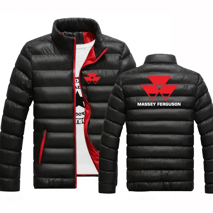 

2024 Winter New Massey Ferguson Logo Print Down Coat Man's Solid Color Padded Hooded Zipper Cardigan Hooded Lightweight Slim Top