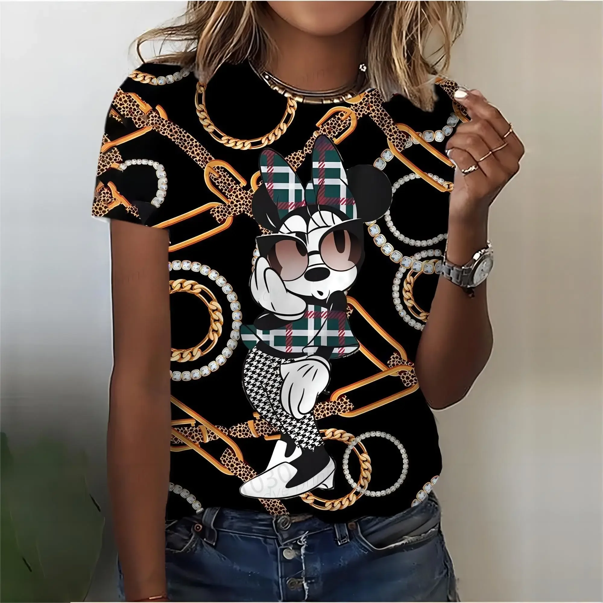 Mickey Mouse Stitch Print T-shirts Tops for Women Lady Summer Children T-shirts Casual O-neck Ohana Stitch Disney T-shirts 2