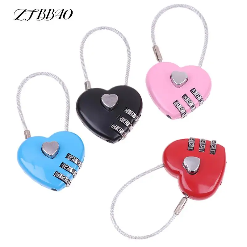 

1PCS Wire Rope Lock Heart Love Password Lock Travel Bags Three Bit Digital Lock Resettable Combination Padlock