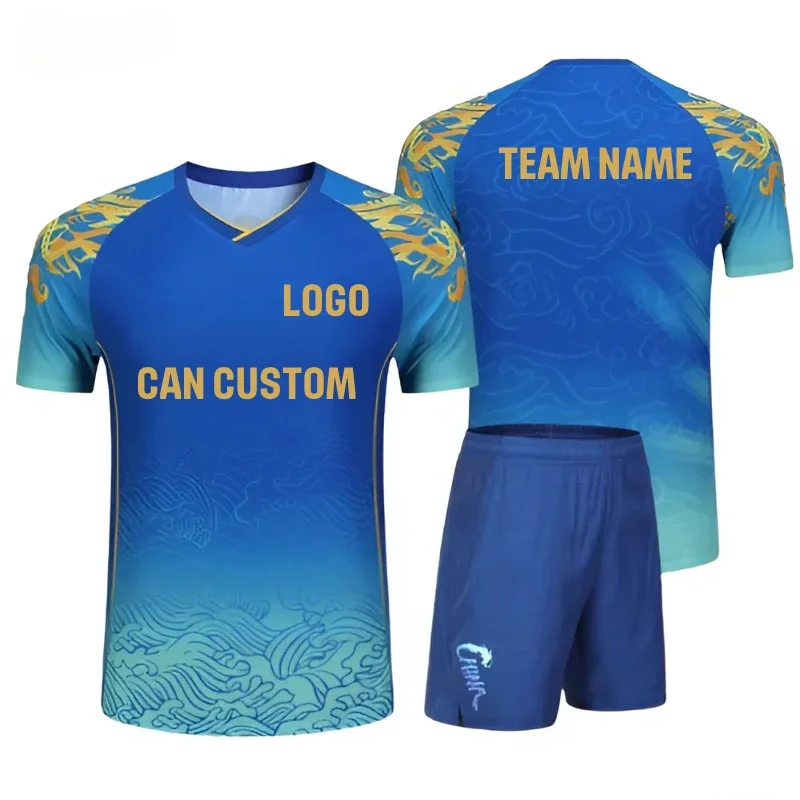 Championship Blue Table Tennis Shirt Shorts China Dragon Badminton Clothes Set Men Women Child Golf Pingpong Family Jersey