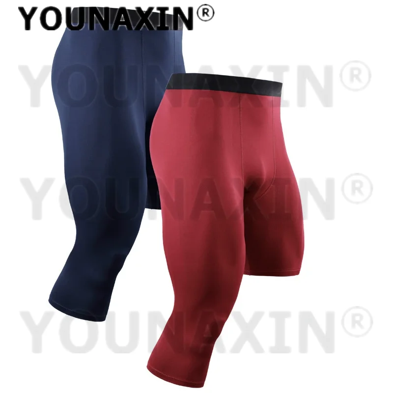 Men Basketball Tight One Leg Cropped Pants Leggings Quick-drying Exercise Running Fitness Gym Training Pants M L XL 2XL 3XL 4XL