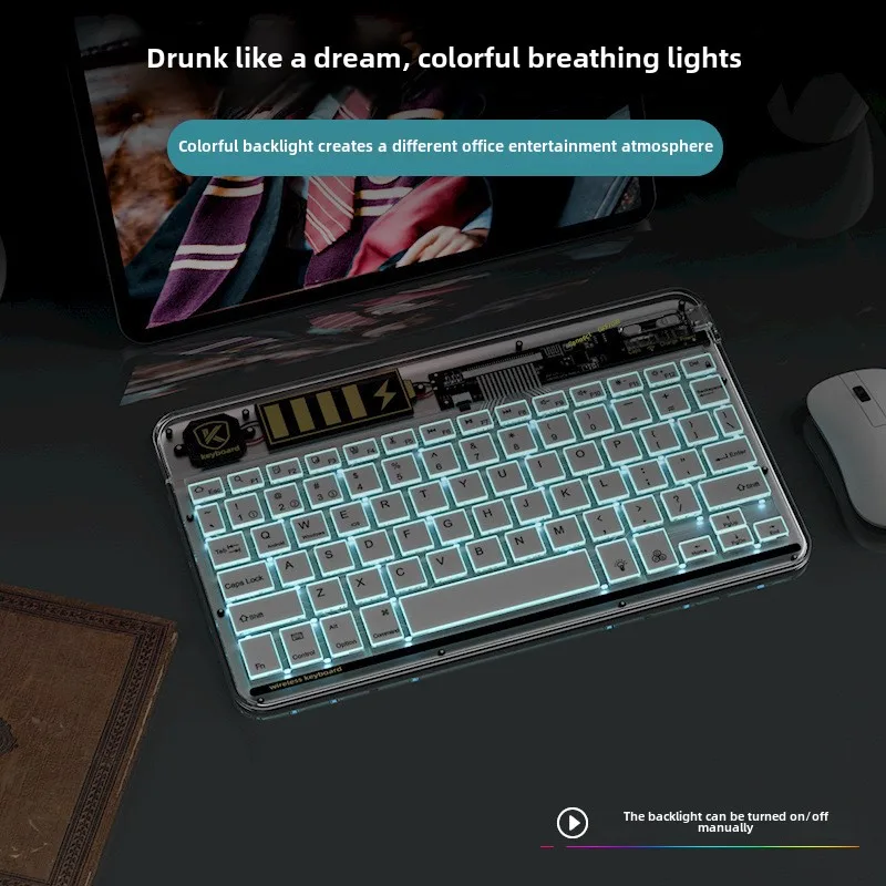 Three-mode bluetooth wireless transparent keyboard type-c charging colorful backlit bluetooth keyboard portable and thin keyboar