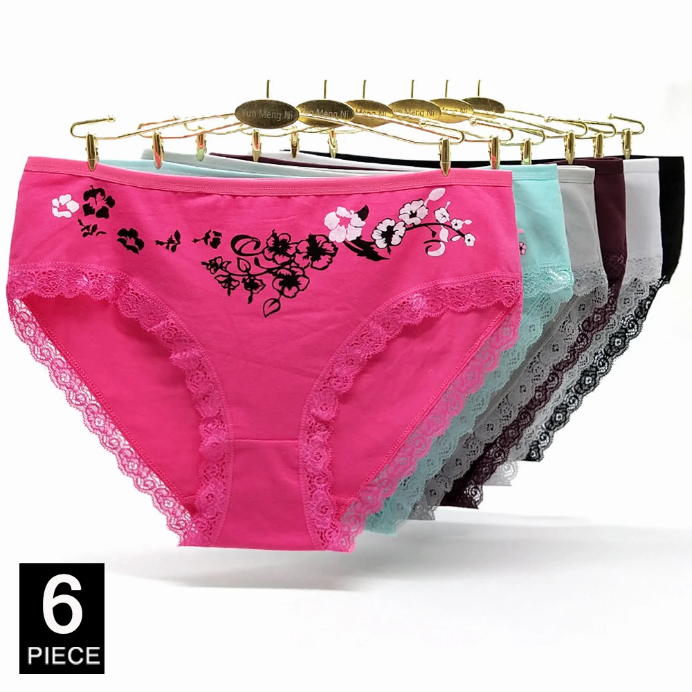 Woman Underwear Plus Size Panties Lace Sexy Underpants Girls Print Cotton Briefs For Women Fashion Female 6 Pcs/set