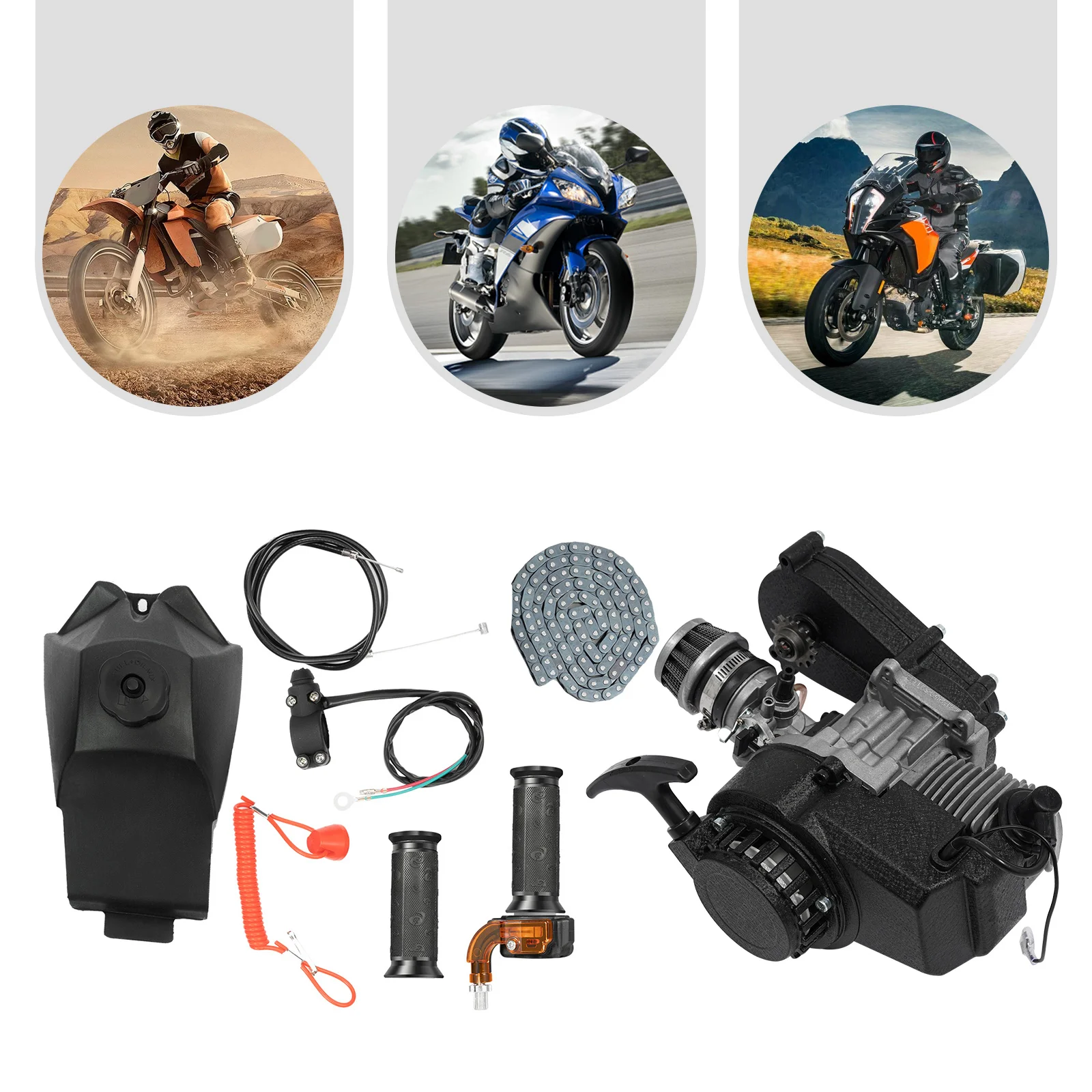 49cc 2-Stroke Engine 3.5HP Aluminum Gear Cylinder with Carburetor Air Filter Emergency Switch Max Power 7000rpm for Pocket Bike