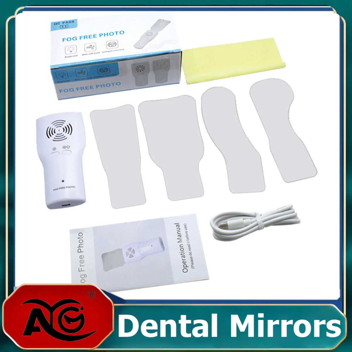 AG Dental Anti-Fog Mirrors Set Fog Free Intraoral Photography Stainless Steel Mirror with LED Light Orthodontic Reflectors
