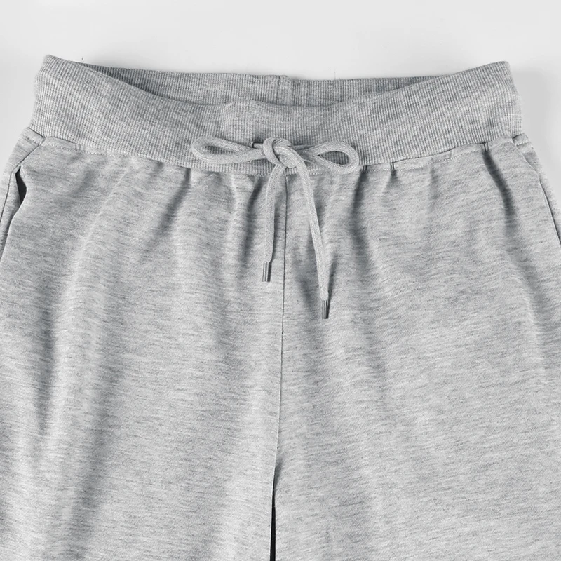 Pockets Drawstring High Waist Casual Loose Sweatpants For Women Gray Solid Basic Simple Straight Leg Pants Jogging Trousers