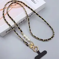 Coque de téléphone longue en cuir tissé pour femme, lanière en métal JOWith Pearl, lanière de téléphone universelle, décoration de sac à bandoulière alertes onale 3