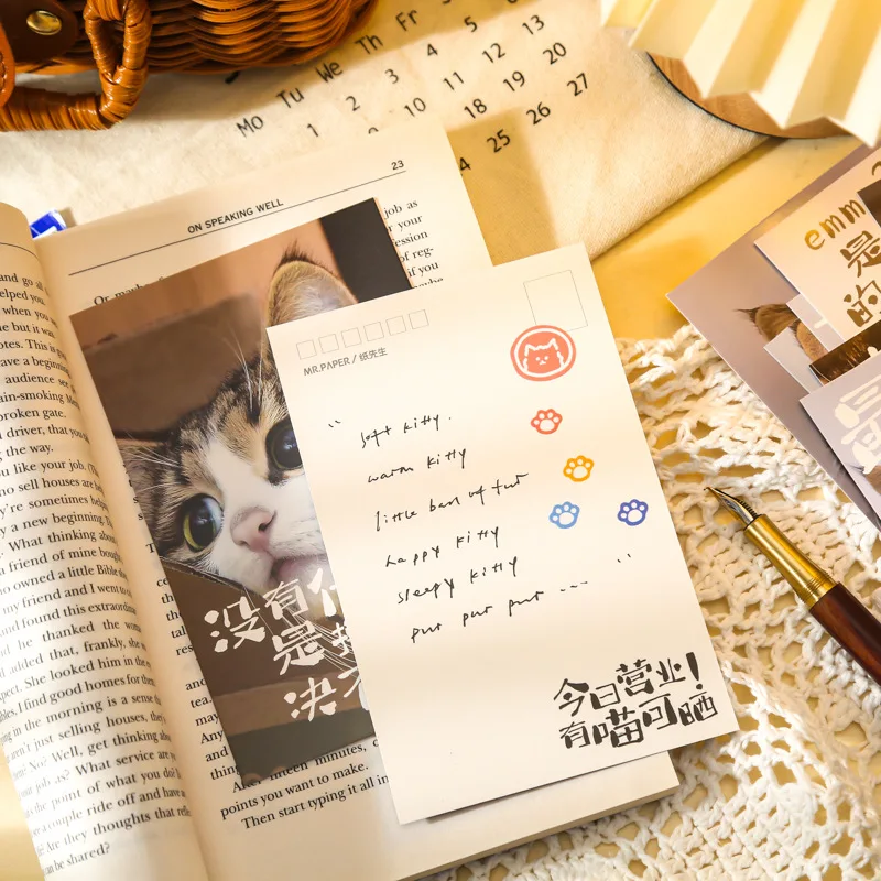 Adorable Pet Go Out Series Postcard Cute Cat Photo Card Greeting Message Cards Student Christmas New Year Gift 30 Sheets/Set