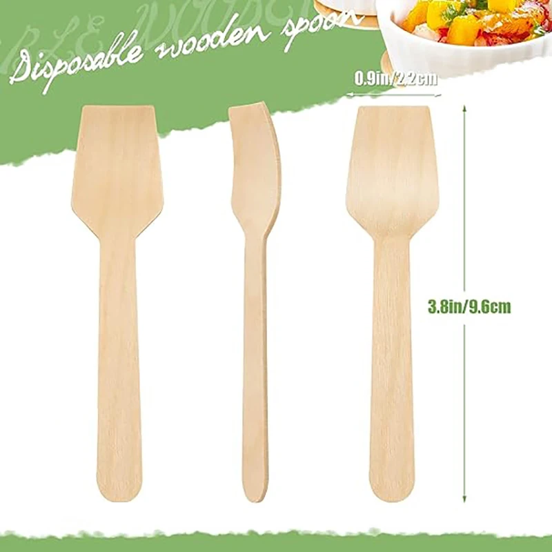 100Pcs Mini Wooden Spoons 4-Inch Square End Tasting Spoon Disposable Yogurt Spoon Ice Cream Spoon Sampling Tasting
