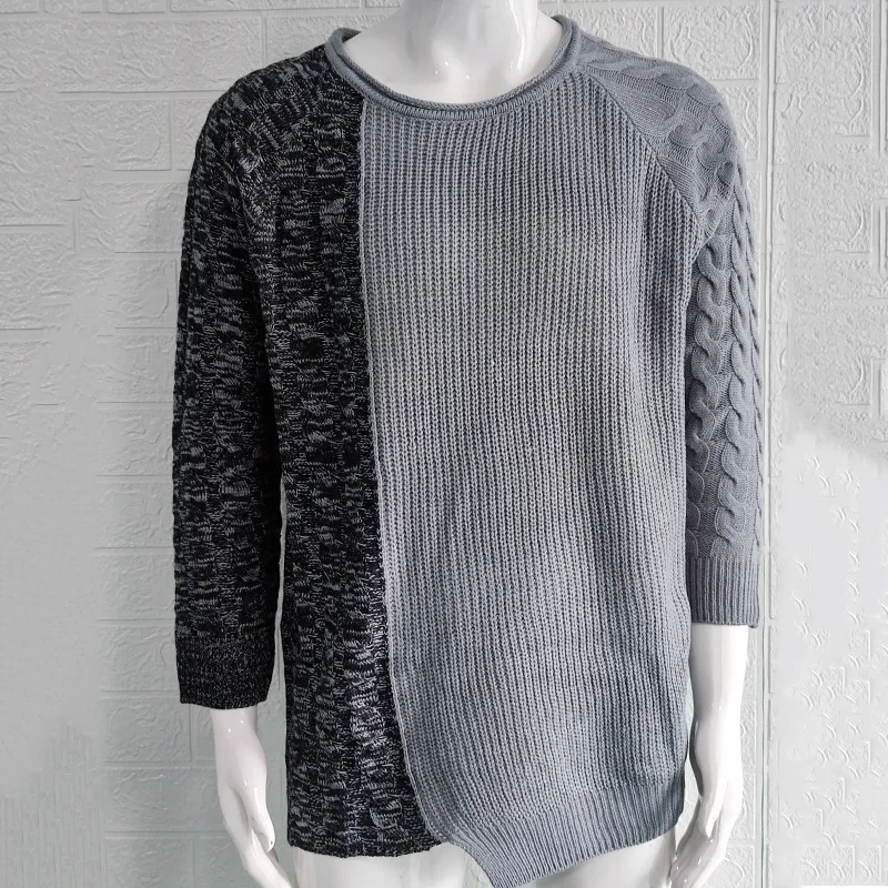 Men's Sweater 2023 Autumn And Winter New Slim Round Neck Color Matching Design Casual Large Size Sweater
