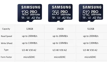 Samsung Pro Ultimate Micro SD Karte 128GB MicroSD Reader U3 4K V30 A2 Speicher TF Carder UAV 512GB 256GB High Speed 200 MB/s für PC