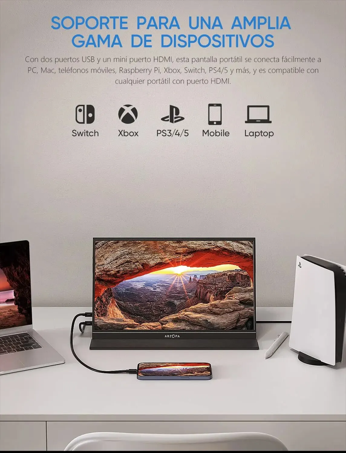 ARZOPA 1080P ޴ , Ʈ  ġ Xbox  PS4 PC, USB C HDMI ȣȯ ǻ ÷, 15.6 ġ 