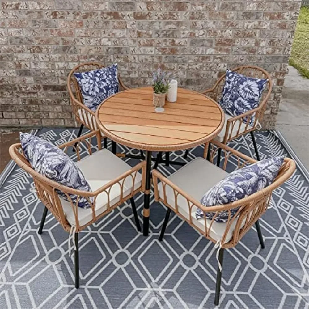 

Backyard Garden Furniture Sets Wicker Patio Dining Set 5 Pieces Outdoor Patio Dining Table Chair Set Garden (with Umbrella Hole)