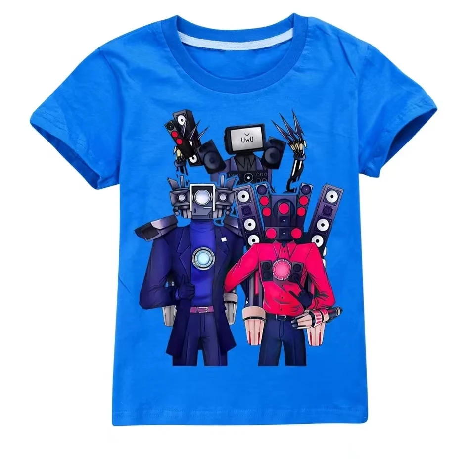 New Baby Boys Summer Skibidi Toilet Kids Cartoon Tees Game Speakerman Titan TV Man Print T Shirt Children Cotton Clothes Top 2