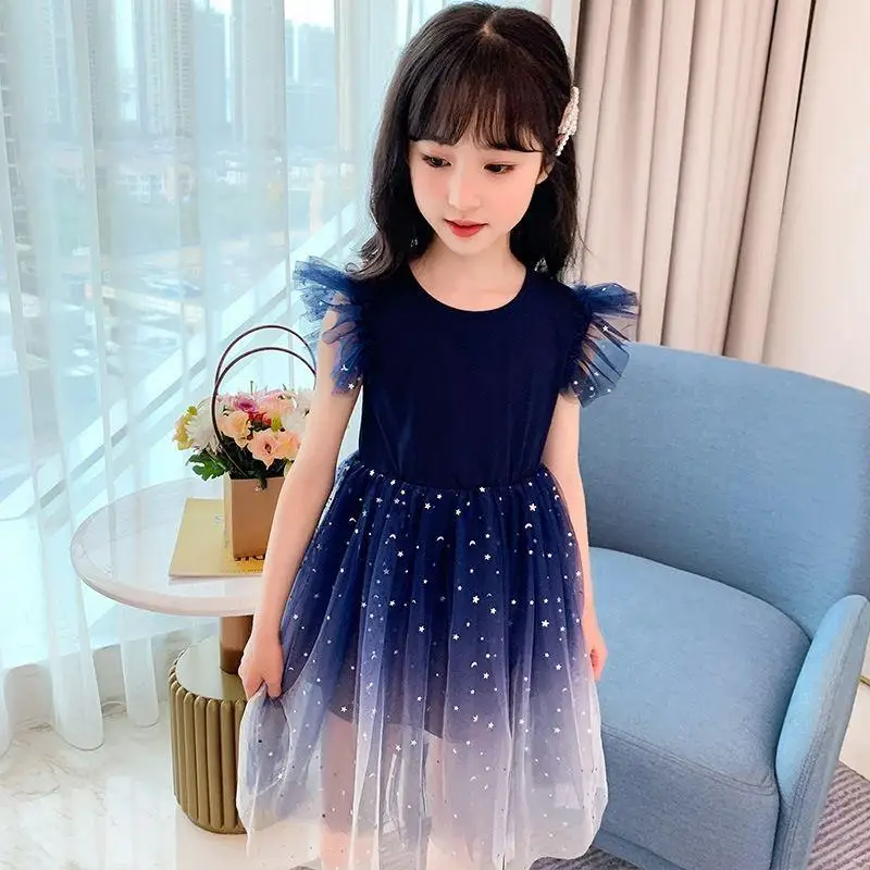 

2024 Summer Cute Kid Girls Dresses Mesh Ball Gown Dress 4 to 11 Year