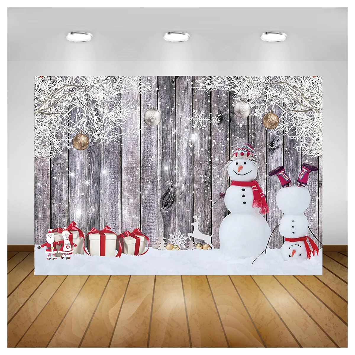 

SHUOZHIKE Christmas Village Wooden Gate Digital Photography Backdrop Prop Snow Party Celebration Studio Background DJ-02