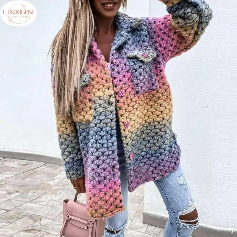 

Женские винтажные окрашенные куртки, осенне-зимние Модные приталенные пальто с принтом женской модели, отложным воротником, пуговицами и карманами