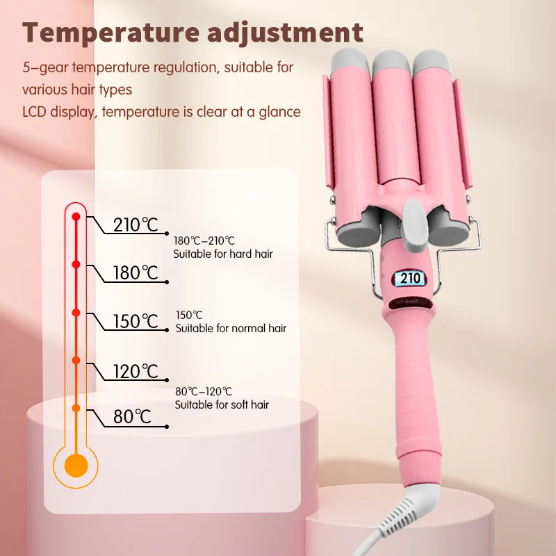 YAWEEN Lcd Curling Iron Professional Ceramic Hair Curler 3 Barrel Hair Curler Irons Wave Fashion Styling Tools hair curler hair iron