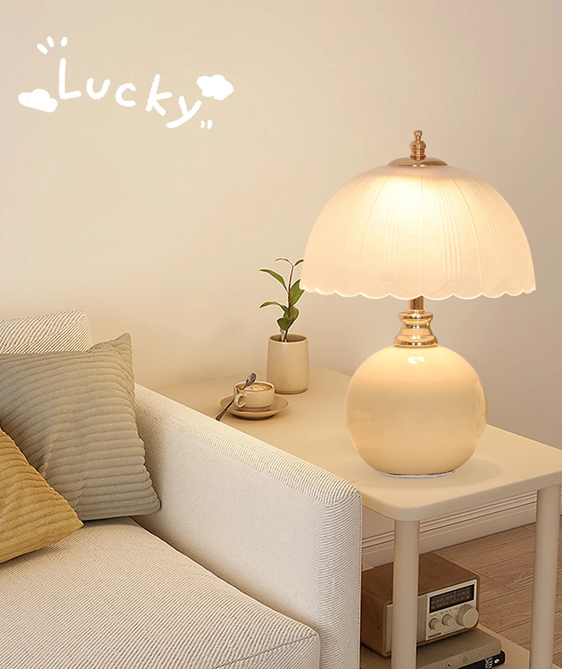 Description Picture 2 of itemCeramic Glass Mushroom Table Lamp Bedroom Bedside Table Lamp Desktop Reading Small Book lamp Children's Room Ambient Light