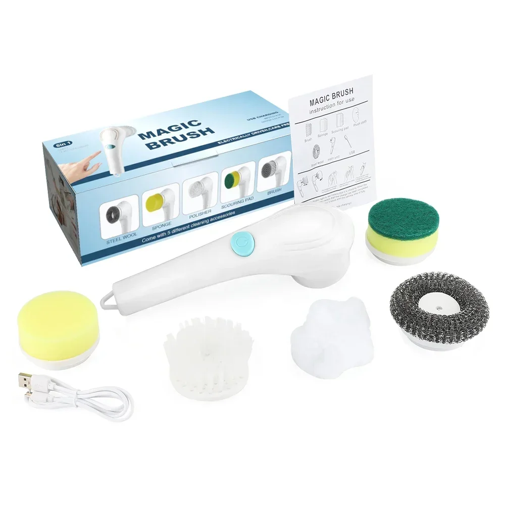 Electric Cleaning Brush Wireless Household Electric Cleaning Brush 5-in-1 Multifunctional USb Charging Bathroom Kitchen Cleaning Tool Supplies Wash Brush