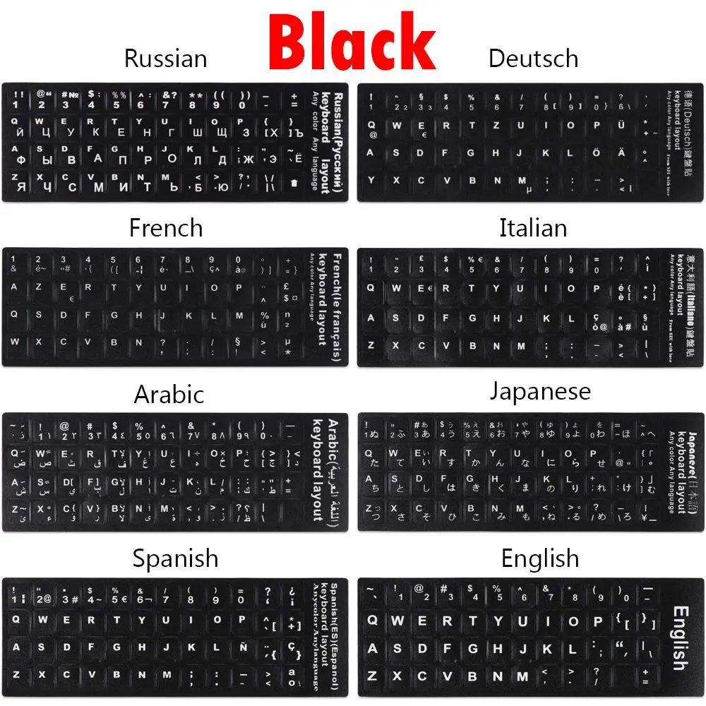 Wear-resistant Keyboard Stickers Spanish/English/Russian/Deutsch/Arabic/Italian/Japanese Letter Replacement For Laptop PC keyboard stickers