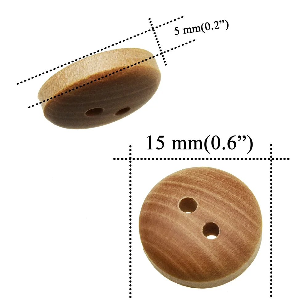15mm 자연 색상 동백 나뭇결 팽창 나무 단추 바느질 액세서리 의류 장식 2 구멍 단추 20PCs 50PCs