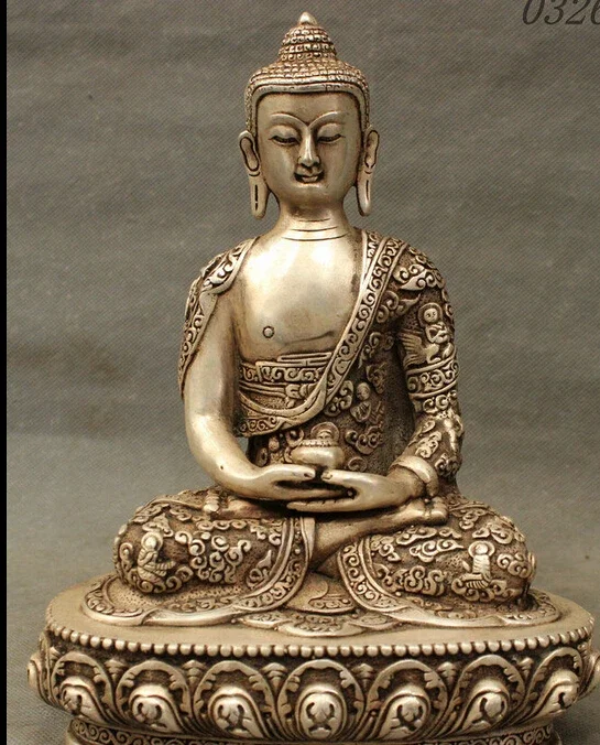 

decoration Tibet copper silver 9 Tibet White Copper Silver Sit Shakyamuni Sakyamuni Amitabha Buddha Bowl Statue