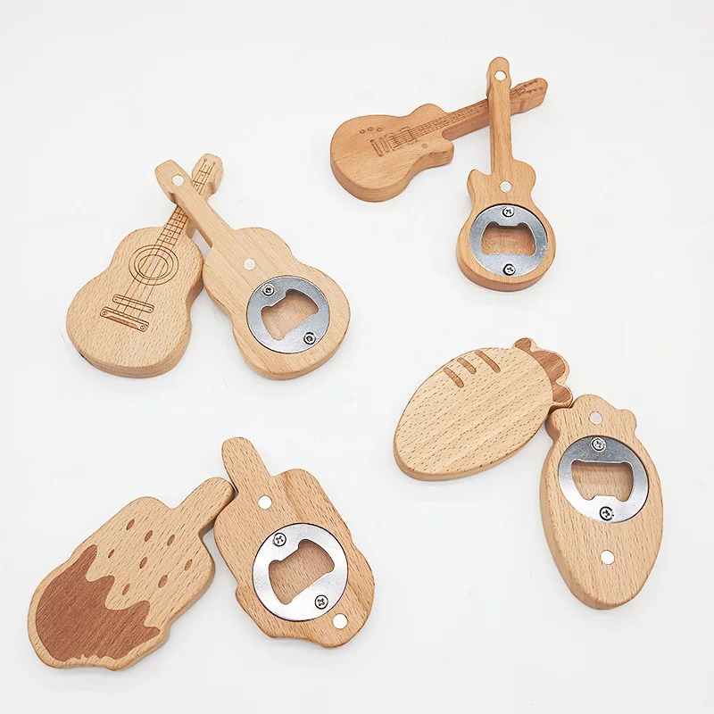 50 Teile/los Kreative Design Eis Violine Form Holz Flasche Opener Coaster Kühlschrank Magnet Dekoration Bier Flasche Opener – Detail 2