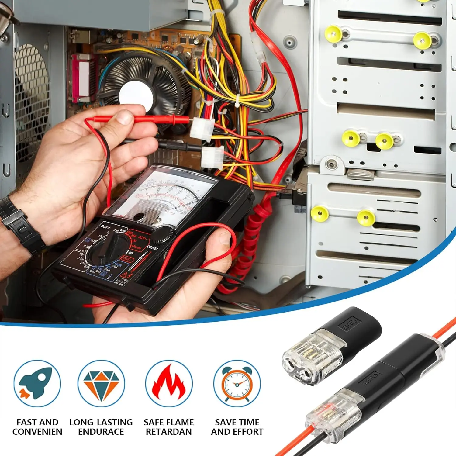 Dual Wire Waterproof Quick Connectors with Locking Buckle and Snap Clamp