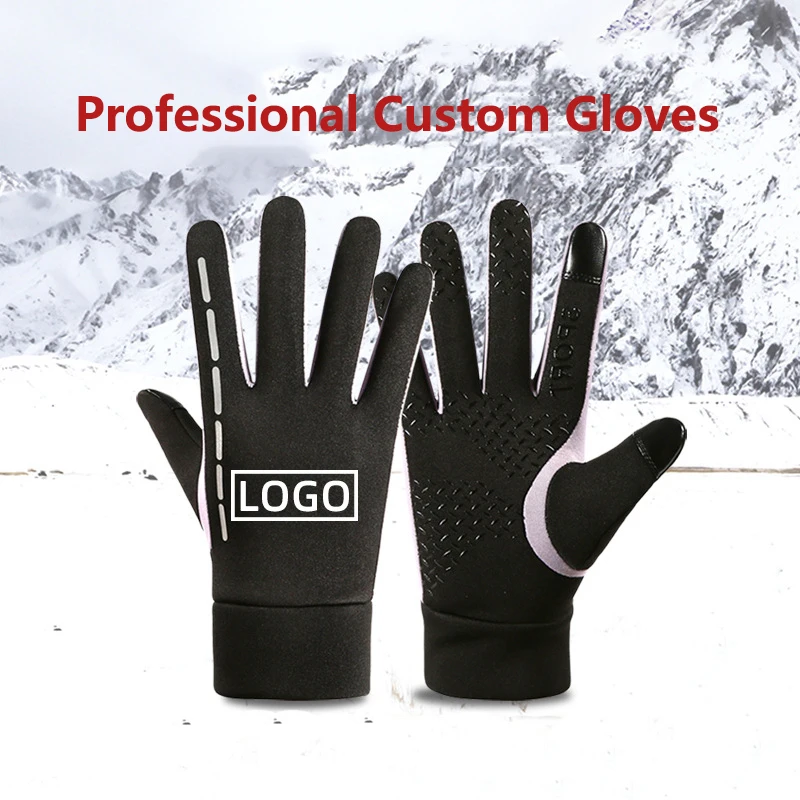 Custom LOGO Text Design Personality DIY Gloves Winter Cycling Touch Screen Gloves Plus Velvet Warm Riding Motorcycle Ski Gloves